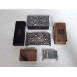 A collection of stamp boxes including agate,