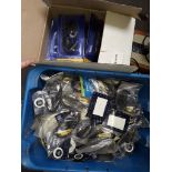 A box of audio/video/tv accessories and a box of electronic accessories including cables and scart