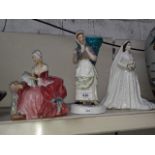 Royal Worcester Queen Elizabeth figure, Royal Doulton Penelope and another figure