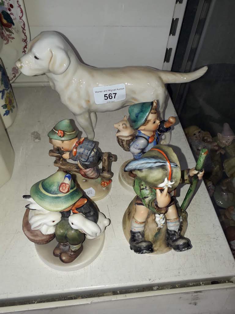 4 Hummel figures with a Goebel dog