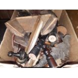 A box of Vienna clock case parts including finials