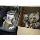 Two boxes of assorted ceramics including a Poole jug, oriental pottery, Masons Ironstone etc.