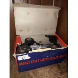 A pair of Davies double ball bearing roller skates, in box