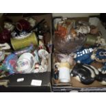 Two boxes of pottery and ornaments