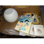 A box of items including childrens books including Beatrix Potter