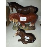 Beswick foal, Beswick brown horse (ear broken) and Royal Doulton horse and foal (ear broken0