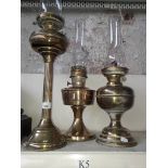 3 brass oil lamps