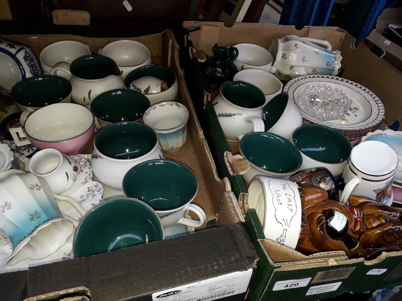 2 boxes of pottery to include Denby etc.