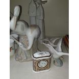 Two Lladro geese, Lladro figure - broken, another figure and a clock