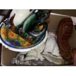 A mixed lot including a pair of Staffordshire pot dogs, an ammo belt, a Japanese vase, other