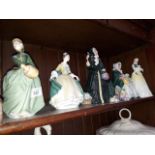 Five Royal Doulton figures: Grace, Elegance, Christmas Parcels, The Rag Doll Seller and Springtime