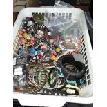 A crate of costume jewellery mostly bracelets