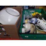 2 boxes of pottery etc