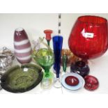 Selection of coloured glassware