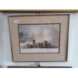 Ann King, "Manhattan Morning", watercolour, 37cm x 26cm, signed, labelled verso, glazed and framed.