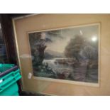 An original painting St Johns Church Whittle le Woods and three fly fishing prints after Douglas