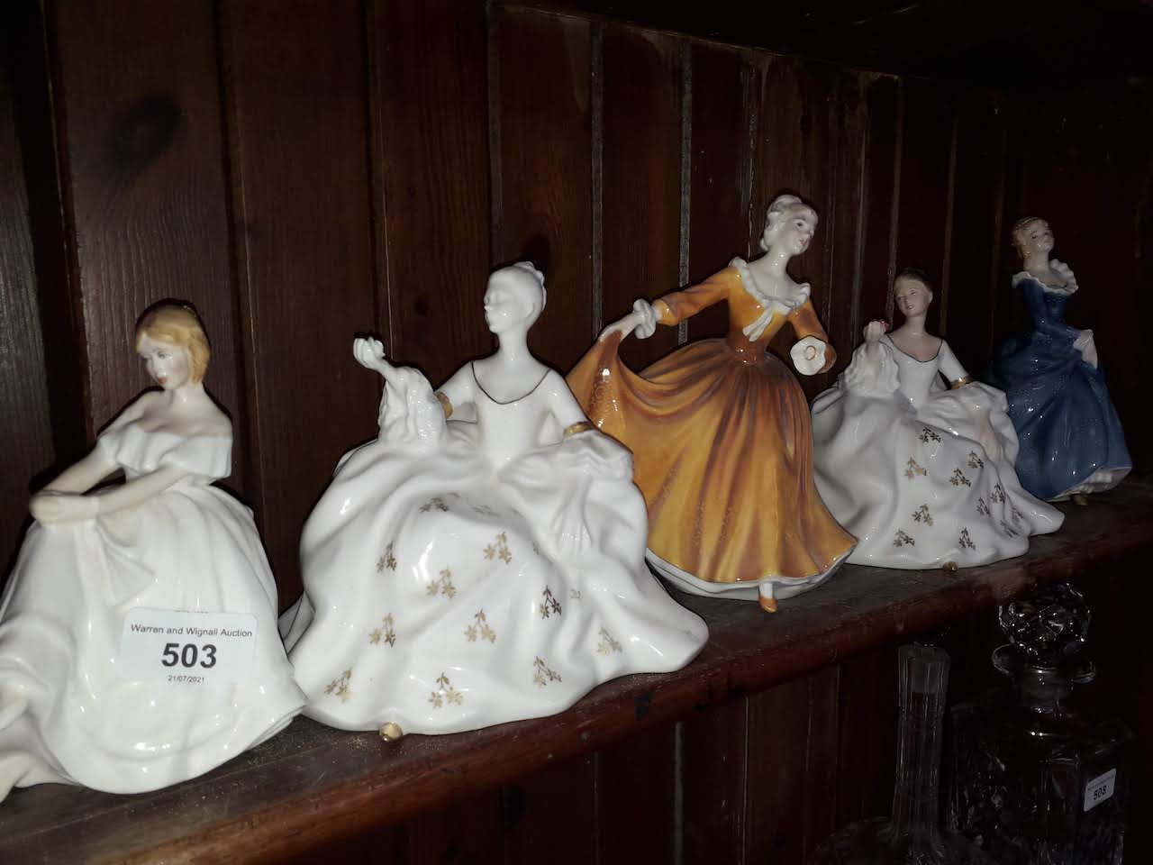 Five Royal Doulton figures; Heather, Aninette, Kirsty, My Love and Fragrance