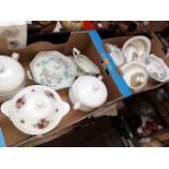 Two boxes of lided serving dishes to include Royal Doulton and J+G Meakin