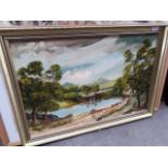 20th Century School, landscape, oil on board, 75cm x 50cm, indistinctly signed, framed.