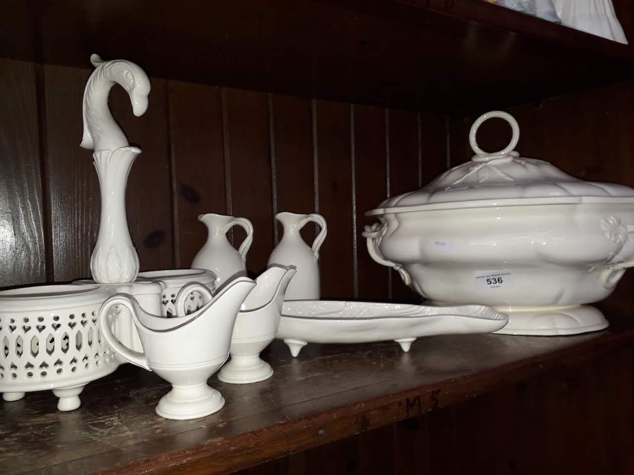 Seven pieces of modern Leeds Ware including a tureen