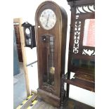 An oak long case clock, steel dial signed Morath Bros Liverpool, with weights and pendulum, 190cm