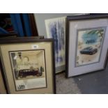 Five prints of vintage cars and three Ltd edition prints after Alan Rowe