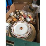 A box of misc to include small pottery items, ornaments, etc.