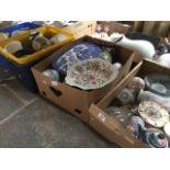 Four boxes of various ceramics and pottery including spirit barrel