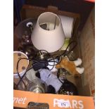 A box of misc to include 3 table lamps, glassware, etc.