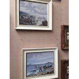 A pair of framed oils on canvas featuring fishermen. Label on reverse of one shows title Fishermen's