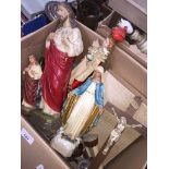 A box of religious items to include gesso figures, etc.