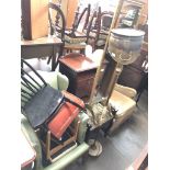 A mixed lot of furniture comprising an armchair frame with shell carved detail, another chair, a