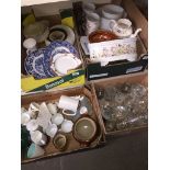 Four boxes of ceramics and a box of glassware