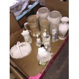 A box of mixed ceramics including jugs, vases, Coalport figures, Aynsley,etc