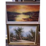 Two large 20th century oils, 100cm x 49cm & 90cm x 60cm, one indistinctly signed.