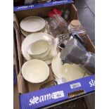 A quantity of cream Grindley table ware, Kilner jars, and Bialetti continental style coffee pot