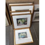 4 signed still life prints after Anne Cotterill, and 2 other prints depicting vintage furniture