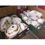 2 boxes of Royal Worcester tableware. One box contains Evesham, including serving dishes, and the