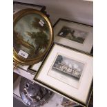 An eastern landscape oil in oval gilt frame, unsigned, together with four framed Victorian