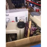 A box of misc to include a coffee machine, Braun multiquick food processor, Kenwood Chef food