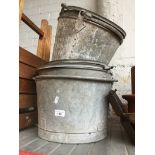 A collection of galvanised buckets.