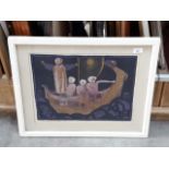 After Susan Hilton, "Sorcerers in a Boat", colour lithograph, 45cm x 35cm, signed, titled and