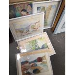 A set of four watercolours and an Indian themed watercolour/pastel