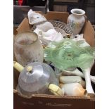 A box of glassware and pottery