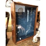 A glazed top and felt lined walnut display case - with key