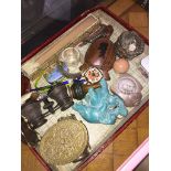 A box of collectables including chain purse