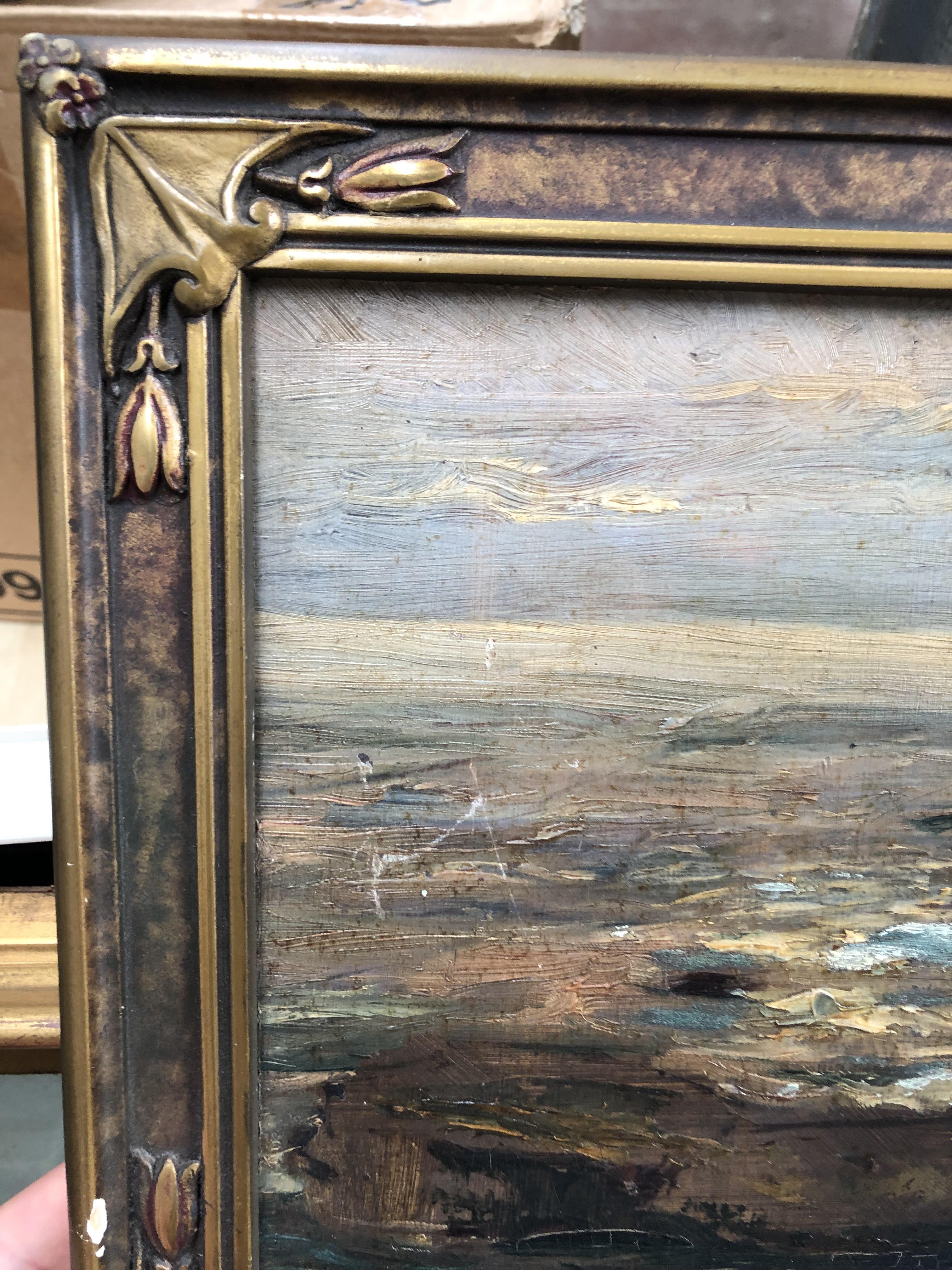 An early 20th century coastal scene oil on board, indistinctly signed lower right, possibly Russian? - Image 3 of 9