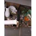 Two boxes of mixed ceramics and glass including drinking glasses, Portmeirion jug, Sylvac jug, and