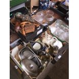 Seven boxes of various ceramics/glass, treen etc