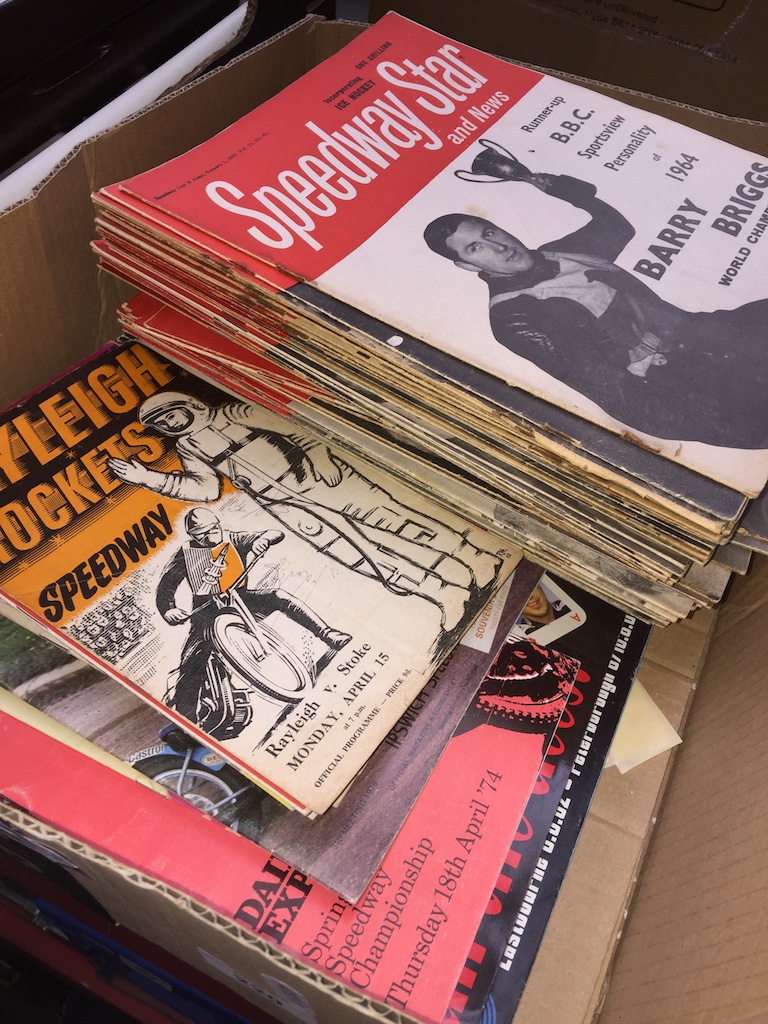 A box of Speedway magazines/programmes